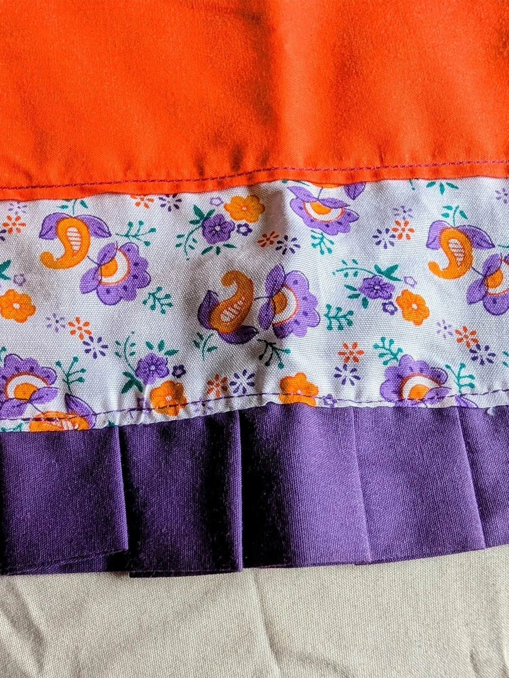 Purple Floral Kids Apron with Orange Pocket